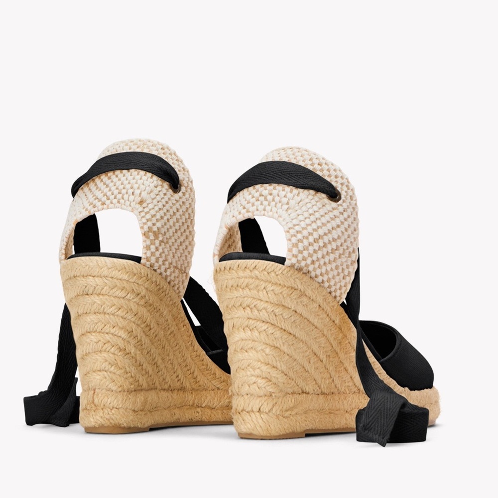 Soludos / 11 / Black Espadrille Wedge Sandals w Tie / Boho / Spring / Preppy - Picture 3 of 9